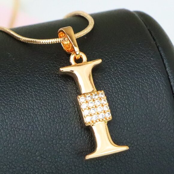 "Rose Gold I Alphabet Pendant with Crystal Accent for Women, XPPT1420 - Picture 1 of 13